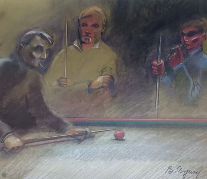 Partie de billard - Format 55 x 45 cm